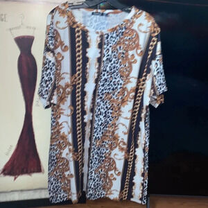 Boohoo chain link  leopard print white oversized T-shirt dress Sz 16